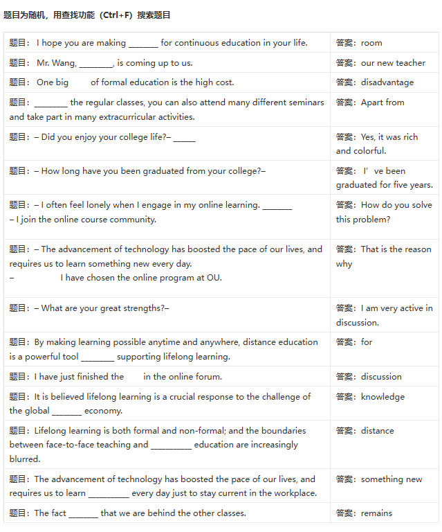 国家开放大学学习网国开电大i国开网上形考作业人文英语3单元自测8 Unit1 Self-test答案